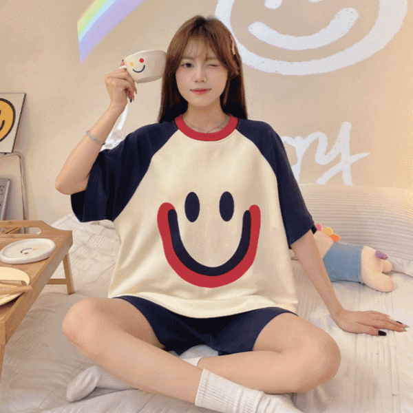 오버핏 반팔 스위티 홈웨어 상하의 세트 잠옷 집순이 집돌이룩 파자마 여성 셋트