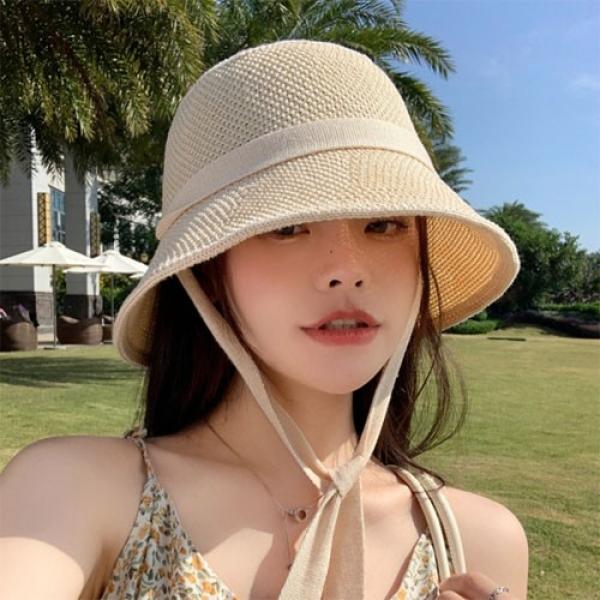 은창]스트링 미들 라운드 선캡 모자 벙거지모자 선캡 썬캡 여름 캡모자 밀짚 왕골 나들이 여성 성인 여