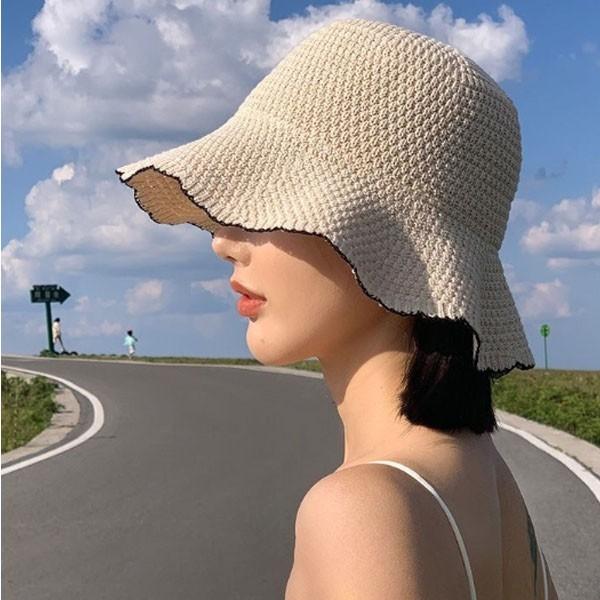 은창]웨이브 프릴 배색 짜임 모자 벙거지모자 선캡 썬캡 봄 여름 캡모자 밀짚 왕골 나들이 여성 성