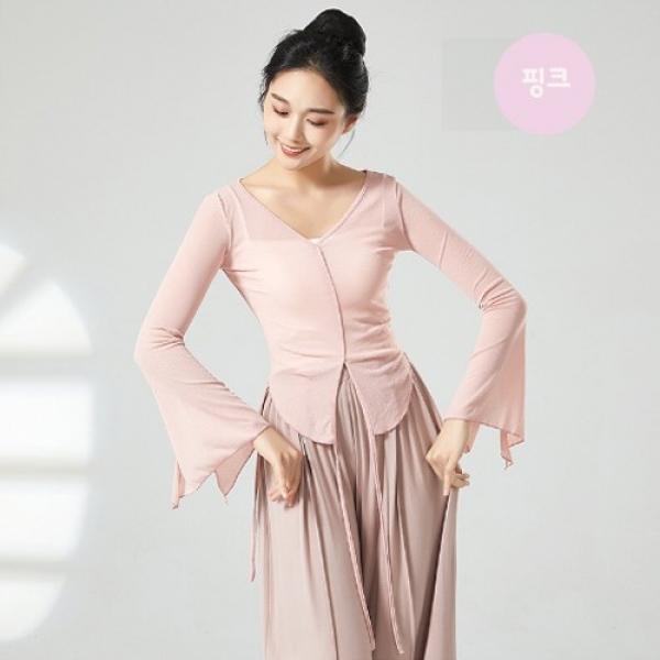 여성 클래식 댄스복 요가복 트레이닝복 솔리드컬러 심플한 무용복 상의-K485