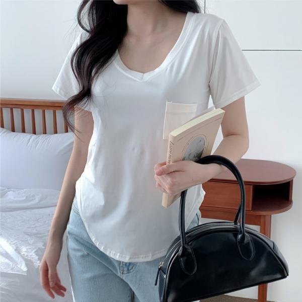 여성 반팔티 브이넥 무지티 면티 스판 데일리 티셔츠 슬림핏 반소매