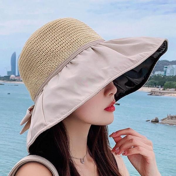여성 자외선차단 13 라탄 버킷햇 선캡 모자 햇빛가리개 와이드챙 둘레조절 여름모자