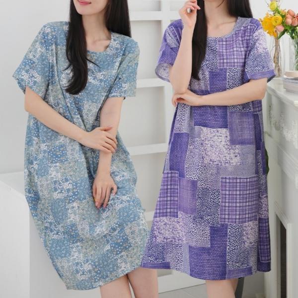 플로리네어 중년여성 인견 여름 반팔 원피스   블라우스