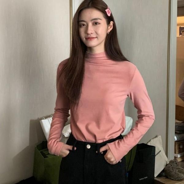 베이직 여성 긴팔 티셔츠 무지 반폴라 여자 상의