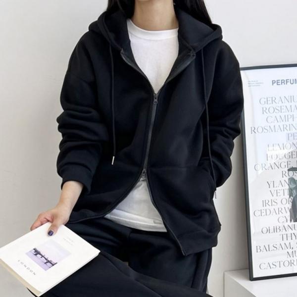 투웨이 여성 후드집업 오버핏 양털 기모 후드 점퍼