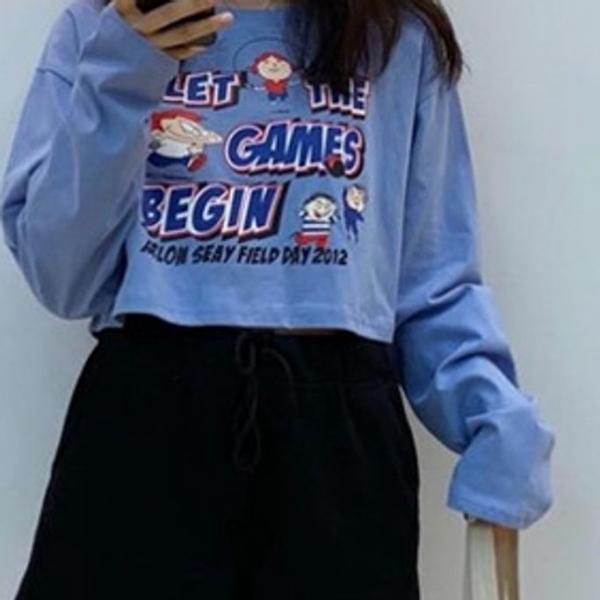 여성 크롭 티셔츠 2색 여자 캐주얼 크롭티 오버핏