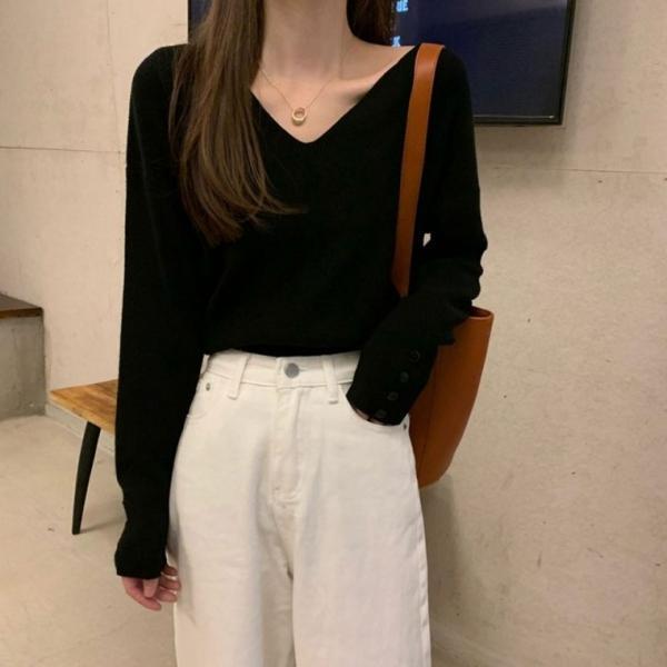 데일리 여성 니트티 브이넥 여자 니트 긴팔 티셔츠