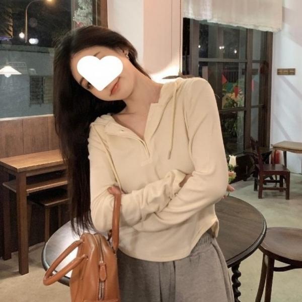 데일리 여성 티셔츠 후드티 단추 여자 긴팔 티셔츠