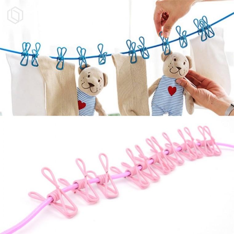탄력 있는 고무 빨래줄 집게 세트 늘어나는빨래줄 고무집게 외부빨래걸이
