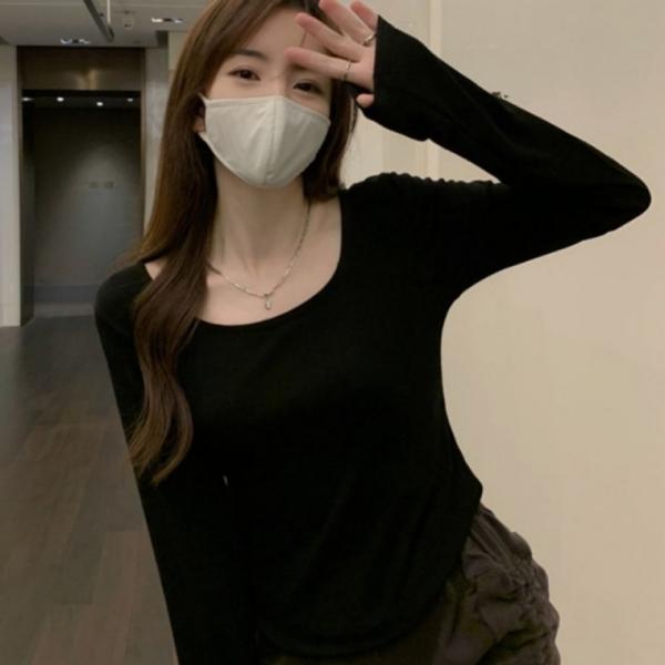 슬림핏 여성 티셔츠 라운드넥 여자 상의 긴팔 티셔츠