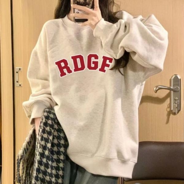 레터링 여성 티셔츠 오버핏 라운드넥 긴팔 티셔츠