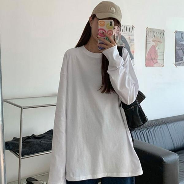 기본 여성 티셔츠 박시핏 라운드넥 여자 긴팔 티셔츠