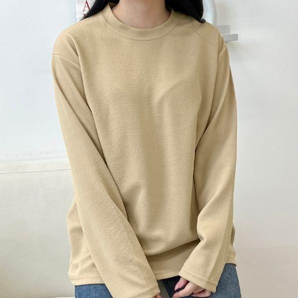 무지 여성 티셔츠 가을 라운드 여자 긴팔 티셔츠 7색