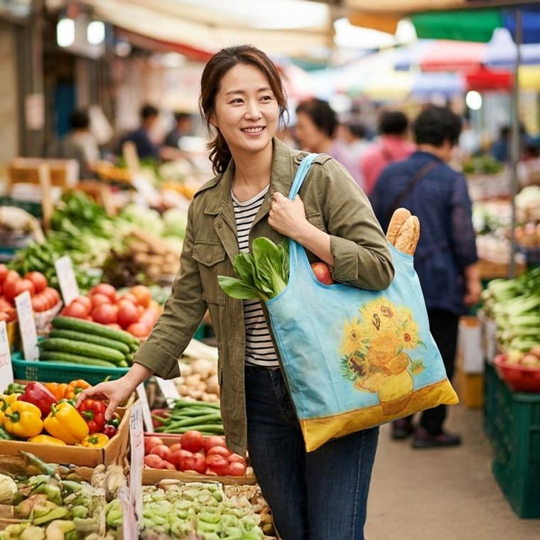 명화 프린팅 장바구니 접이식 백