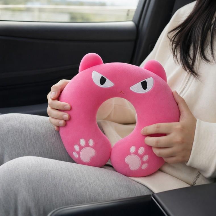 고양이 캐릭터 에어매쉬 목쿠션 목받침 여행용 차량용 사무실 휴식용