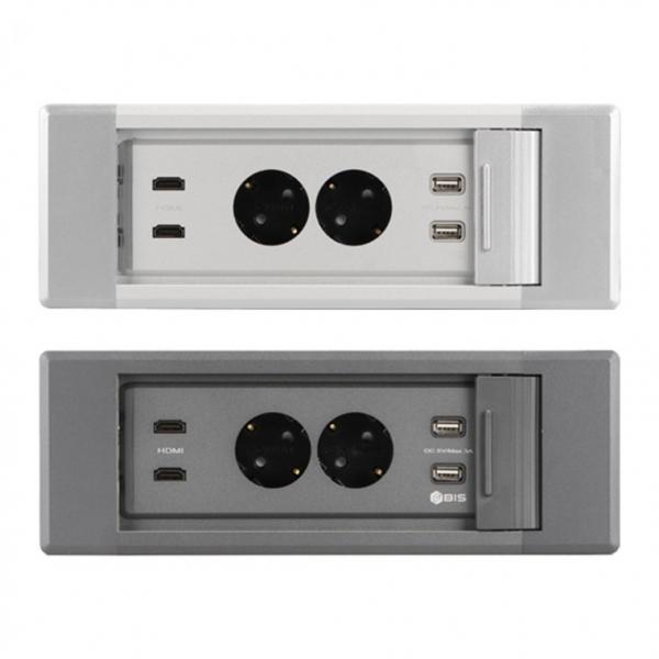 KC 3in1 국산 매립형 2구 콘센트 USB HDMI 슬라이딩 커버 빌트윈 동시 충전