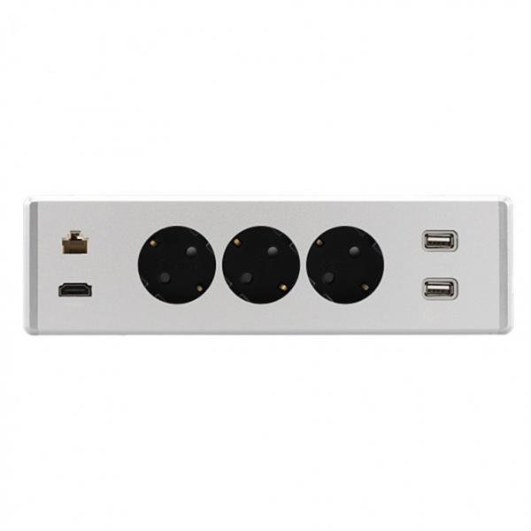 4in1 실버 고정 매립형 3구 콘센트 USB 랜 HDMI 빌트윈 매입형 동시 충전