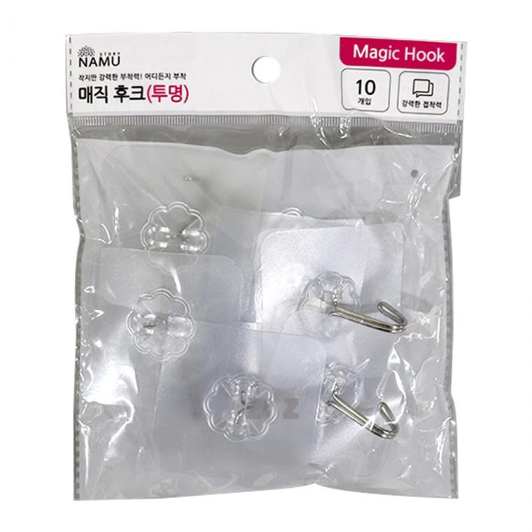 나무 강력 매직후크(투명)10개입-H/강력접착/행거/소품걸이/다용도걸이/매직고리/벽걸이/투명후크