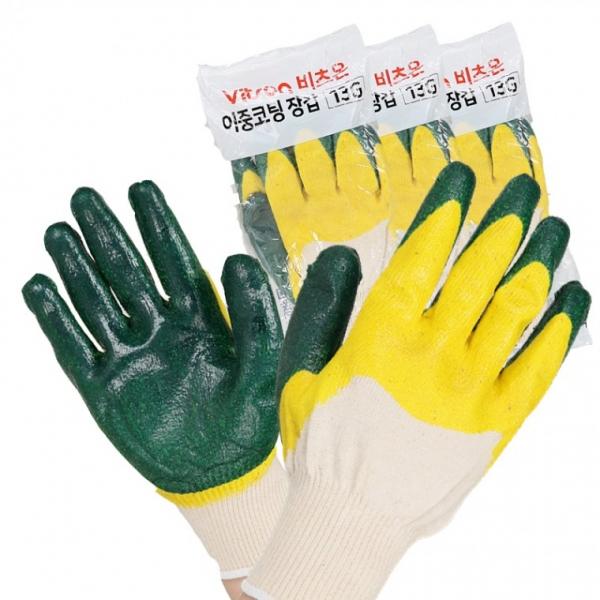 10조 한세트 220mm 13G 이중 청 황코팅 장갑