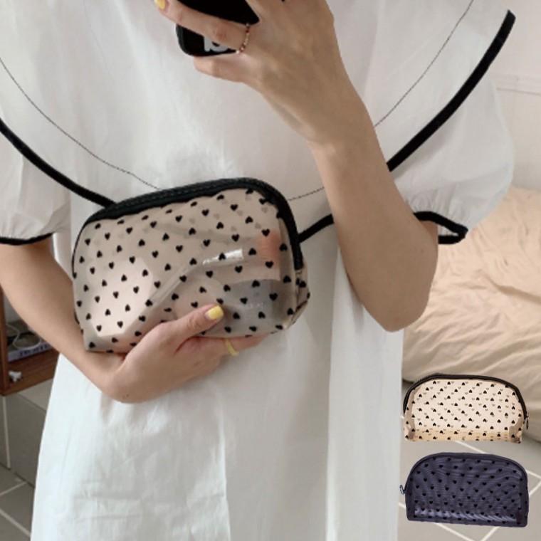 데일리 반원형 파우치 투명 메쉬 파우치 수납 화장품 휴대용 화장품파우치 열쇠파우치