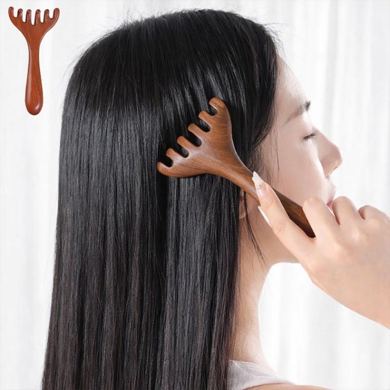 우드 나무 두피 마사지 휴대용 나무 괄사 마사지 전신 바디마사지 갈고리괄사