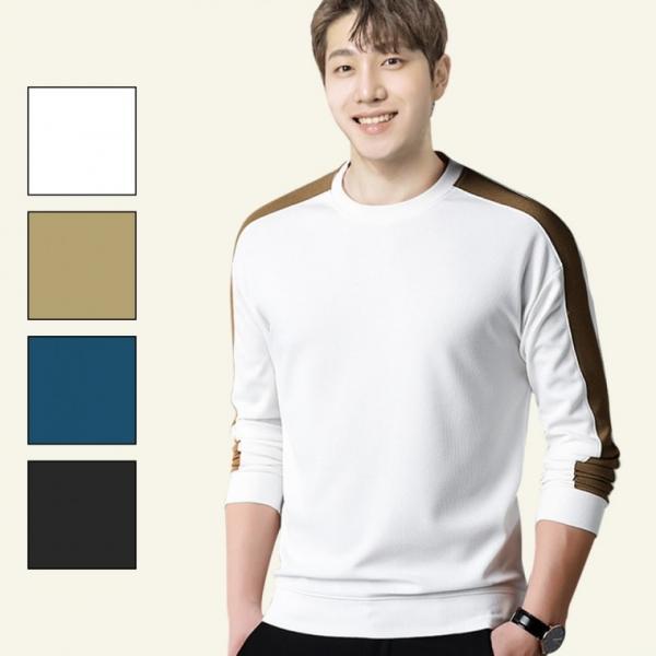 데일리 남자 티셔츠 봄 가을 일반핏 배색 라운드 긴팔티