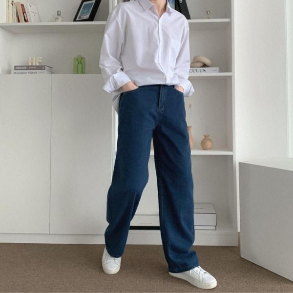 남성 와이드 청바지 간절기 일자 팬츠 진청 중청 블랙진