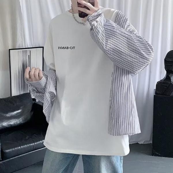 긴팔 레이어드 티셔츠 남성 오버핏 롱슬리브 흰티 쭉티