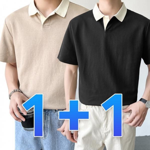 1+1 남성 카라 반팔티 데일리 슬릭넥 피케 티셔츠