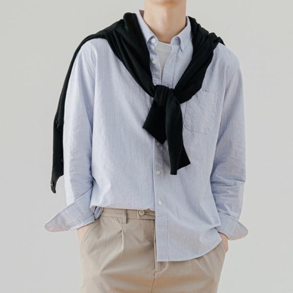 남자 스트라이프 셔츠 긴팔 카라 남방 봄 가을 데일리룩