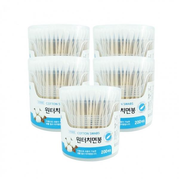이지앤 원터치면봉 200P(원통)-5개 나무면봉 멸균 유아 고급면봉 원통면봉