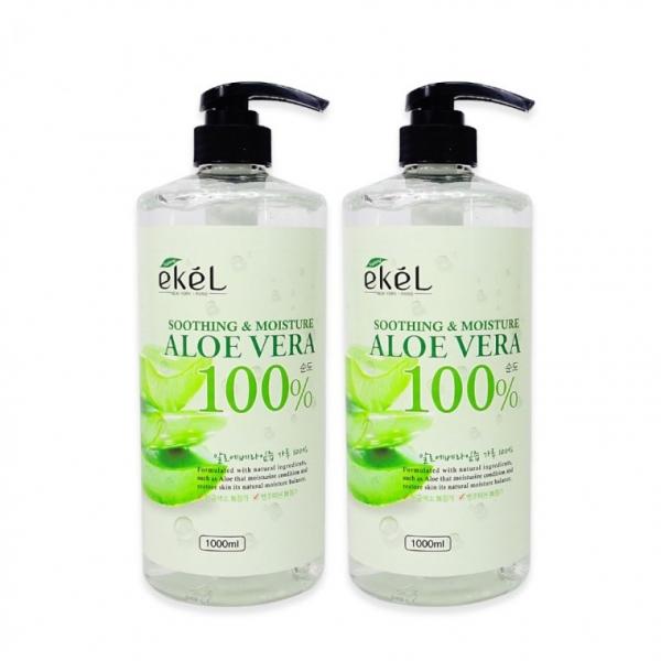 이켈 알로에베라 수딩젤(펌프형 1000ml)-2개 순도100 보습 피부진정 수분공급 대용량 알로에 수딩젤