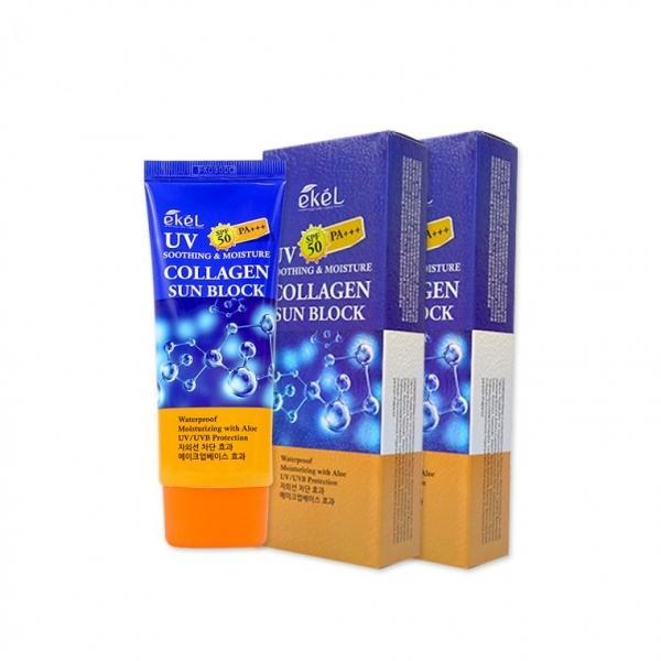 [1+1]이켈 수딩앤모이스쳐 콜라겐 선블럭(70ml) 선크림 자외선차단제 선블록 썬밤 SPF50+ PA+