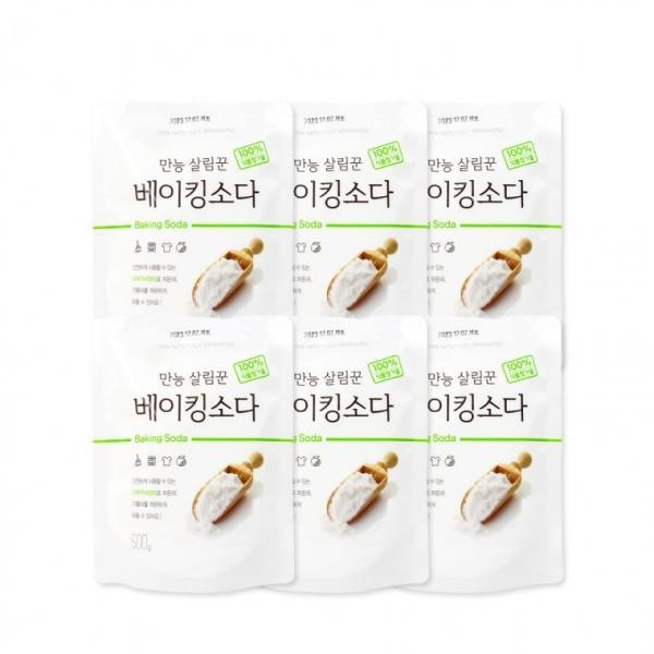 만능살림꾼 베이킹소다(리필 500g)-6개 주방세제 세제 과일세척 베이킹소다