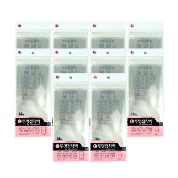 투명접착백 9호(120x250+30mm 14매)-10개 투명접착백 투명비닐 접착비닐 포장비닐 선물 비닐봉투