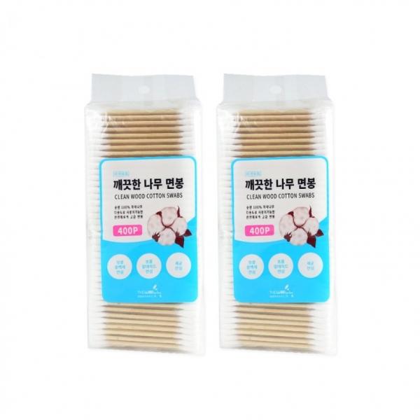 더웰 깨끗한나무면봉 400P(포리백)-2개 나무면봉 멸균 유아 고급면봉
