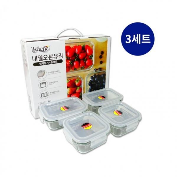 오븐글라스 4종세트(정사각 320mlx2p 370mlx2p)-3개 오븐용기 밀폐용기 반찬그릇 반찬통 선물세트
