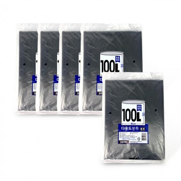 튼튼 다용도봉투 100L (90x110cm 50매) 흑색-5개 분리수거 비닐봉지 비닐봉투 검정비닐 재활용비닐