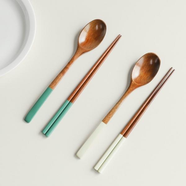 그로브 옻칠 컬러 배색 수저 2인 SET