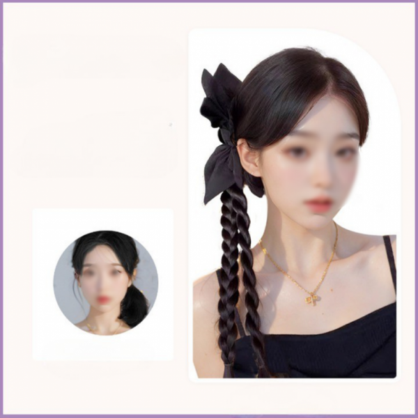 [지앤지] 땋은머리 리본집게핀 헤어피스 반묶음 붙임머리 가발 집게핀