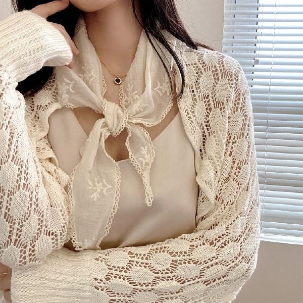 [지앤지] 우아미 가득한 자수 쁘띠 스카프 프릴 예쁜스카프 빈티지