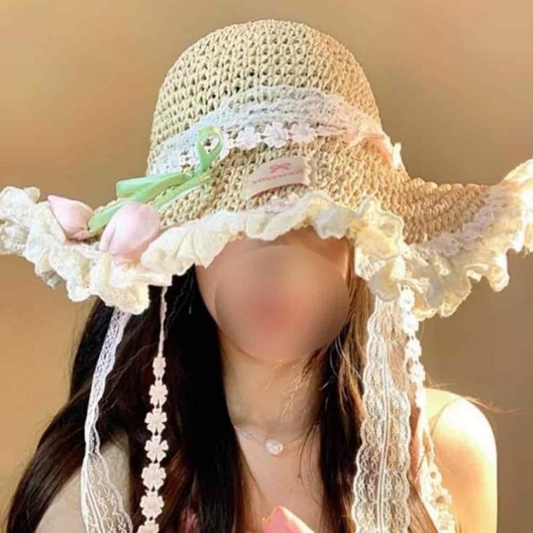핑크 라탄모자 여성여름모자 비치모자 여름여성모자 동남아여행모자 여성썬캡