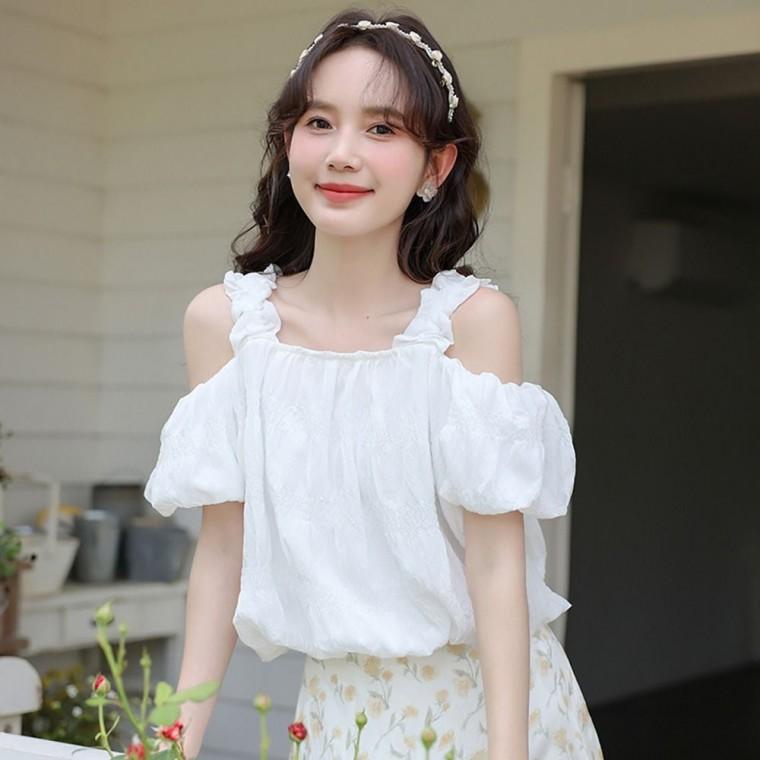 블라우스 퍼프 오프 숄더 밴딩 셔링 브라우스 러블리룩 데이트룩 휴양지룩 여름 나시