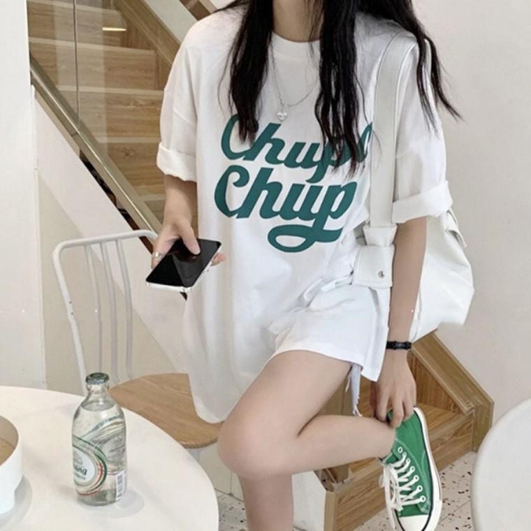 반팔티 추파 레터링 오버핏 루즈핏 티셔츠 여성 예쁜 면티셔츠 여름 롱티셔츠