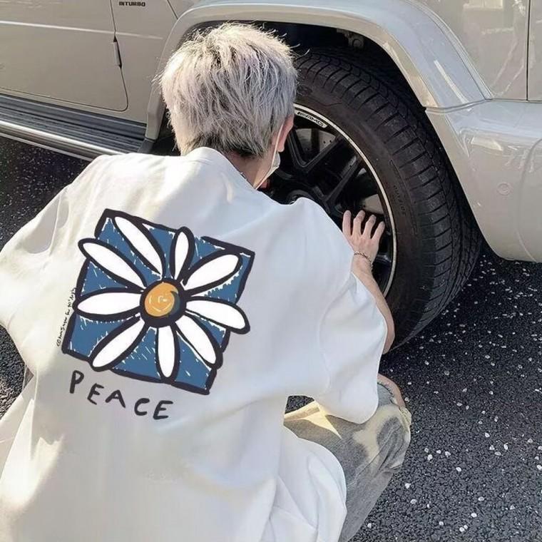 반팔 티셔츠 M 피스풀 데이지 헤비 웨이트 루즈핏 박스티 라운드 패턴 여름 캐주얼
