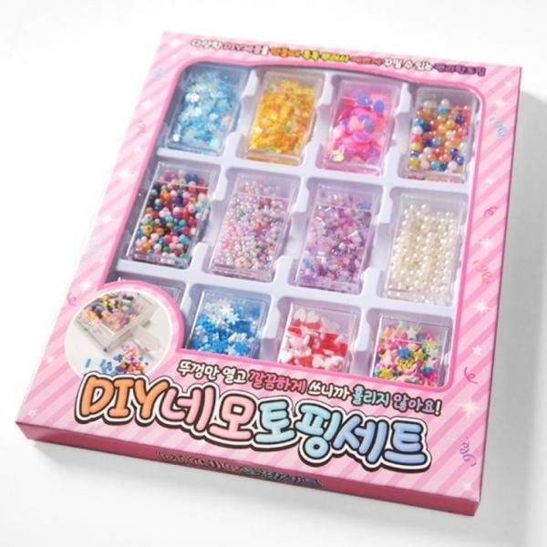 DIY 네모 토핑 12개 세트 파츠 슬라임 만들기 촉감 미술 놀이 데코 데코덴