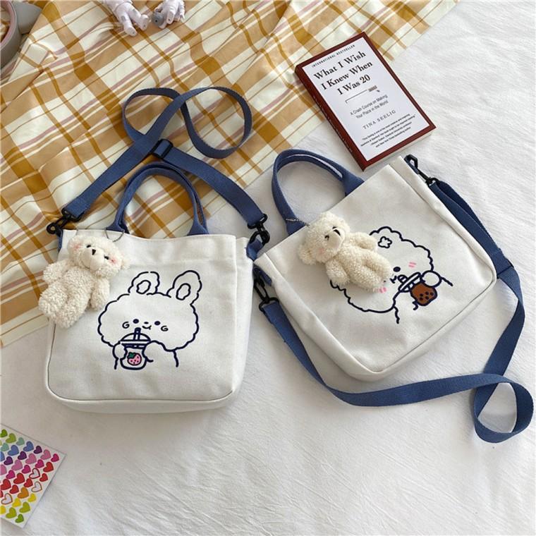 곰 토끼 미니 캔버스 토트백 크로스백