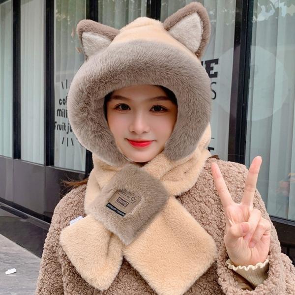 뽀송 여우 페이크퍼 후드머플러 바라클라바 후드워머 동물모자 겨울모자 후드넥워머 동물모자 여우모자