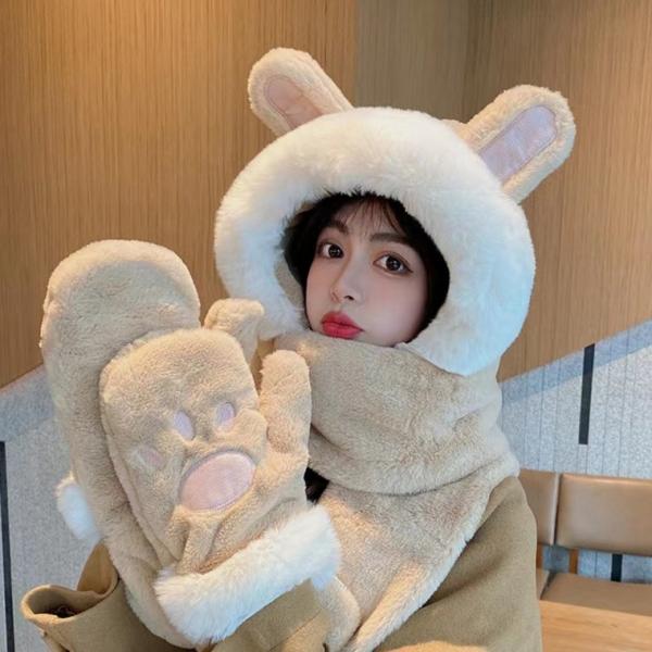 뽀송 토끼 페이크퍼 후드장갑 머플러 바라클라바 후드워머 동물모자 겨울모자 넥후드 후드넥워머 동물모자