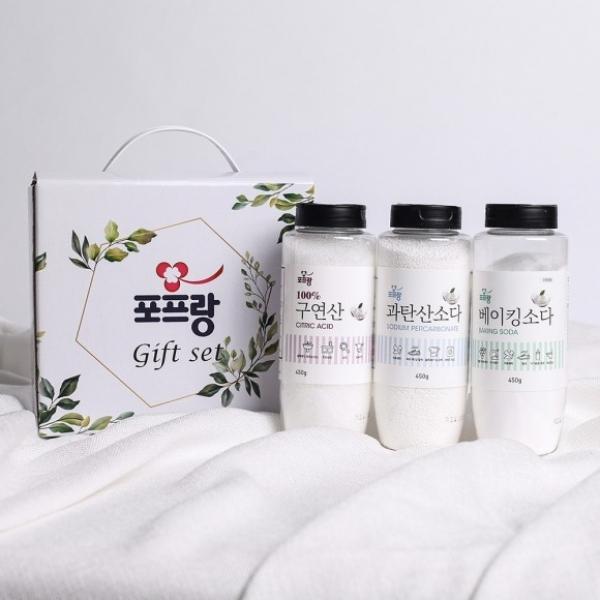 [선물세트]다목적 세정제3종선물세트 베이킹소다+과탄산소다+구연산 분말형450g 선물용 판촉용